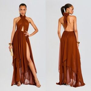 Retrofete Ina Silk Chiffon Dress In Caramel Size Medium